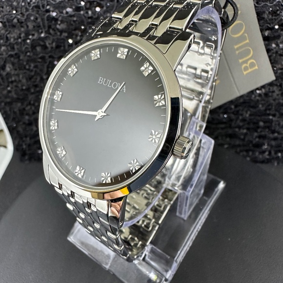 NWT Mens Bulova Silver with Diamonds Watch - Picture 3 of 6